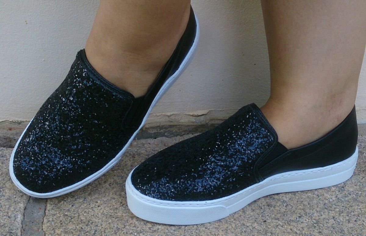 slip on preto glitter