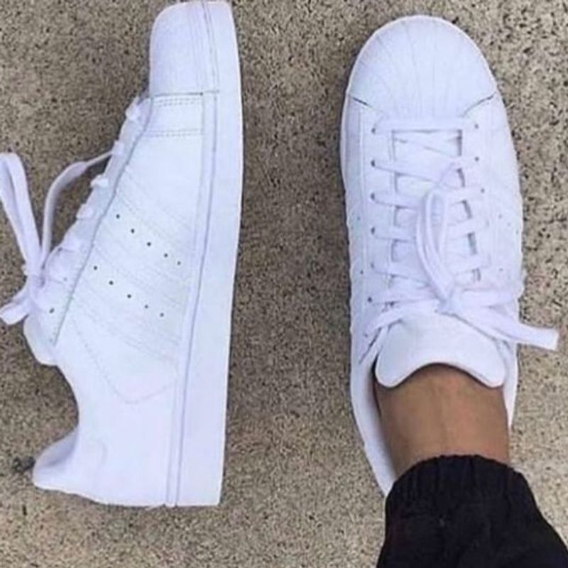 Adidas Super Star Branco com Listras Azuis, Tênis Feminino Adidas Usado  91473248