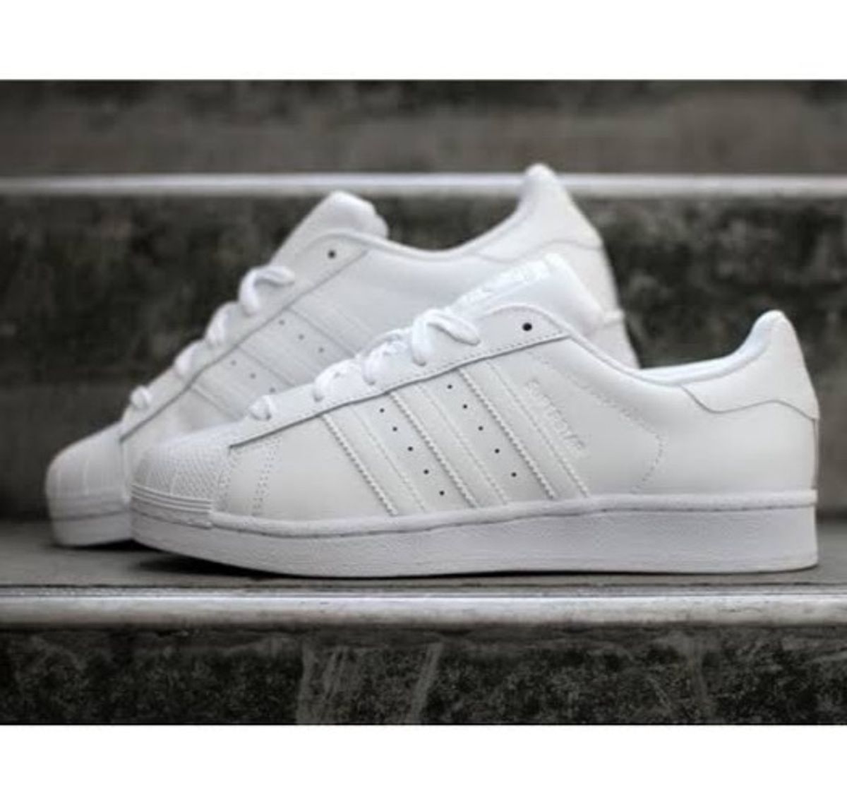 Adidas Super Star Branco com Listras Azuis, Tênis Feminino Adidas Usado  91473248