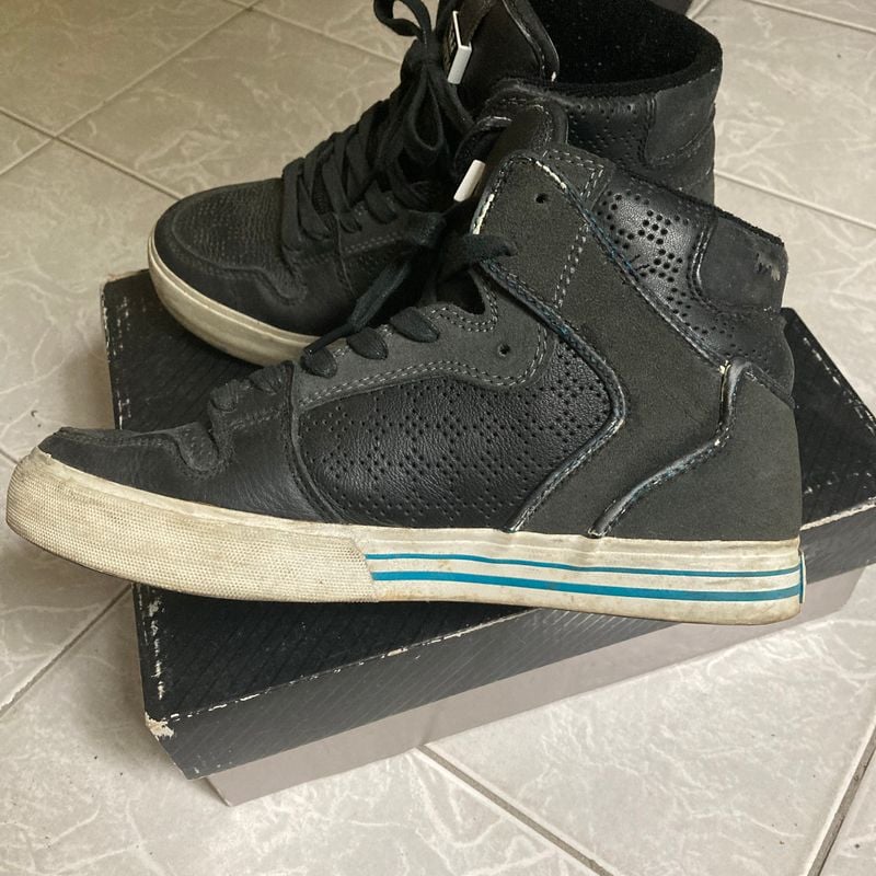 Skate Shoes High Top Supra Vaider Turquoise Grey And Black Shoe