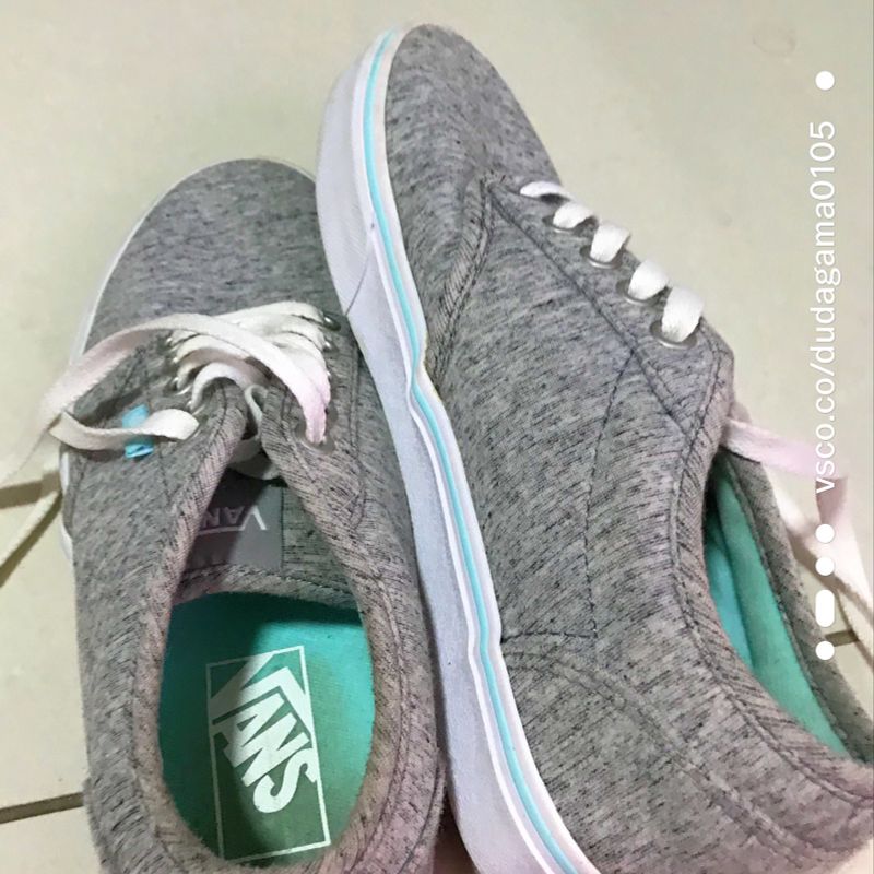 Tênis Vans Cinza e Verde Água | Tênis Feminino Vans Usado 40359735 | enjoei