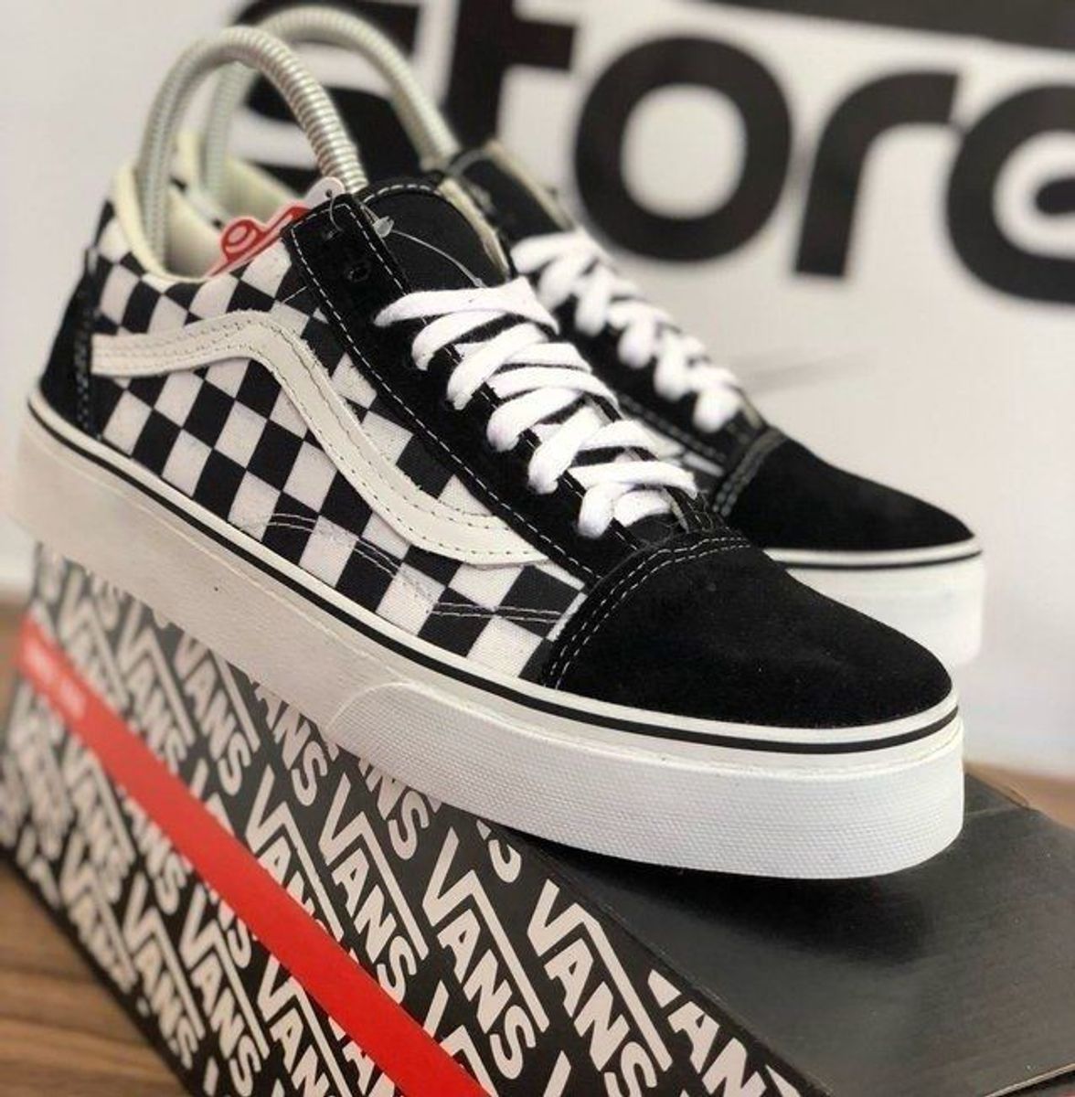 vans xadrez branco