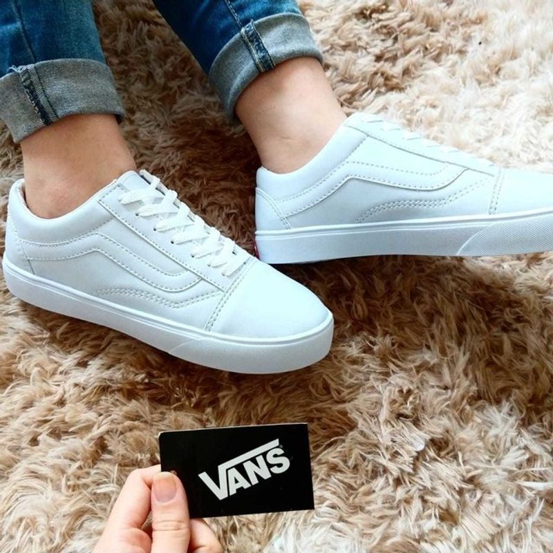 Tenis vans best sale branco couro