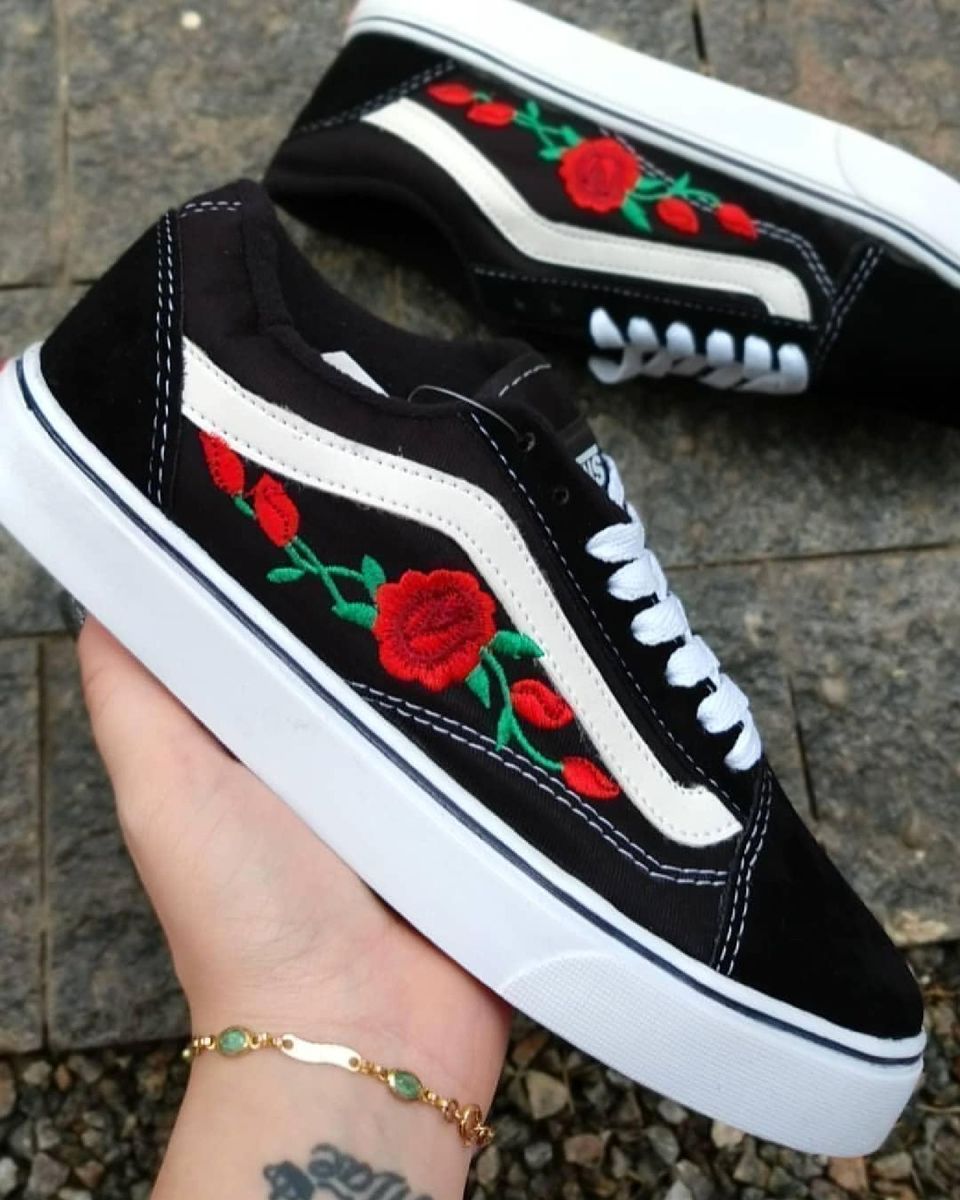 vans old skool rosas bordadas