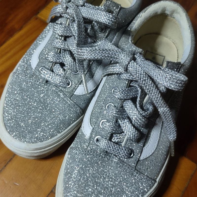 Vans Shoes Vans Com Glitter Prata Tênis Vans Old Skool Glitter