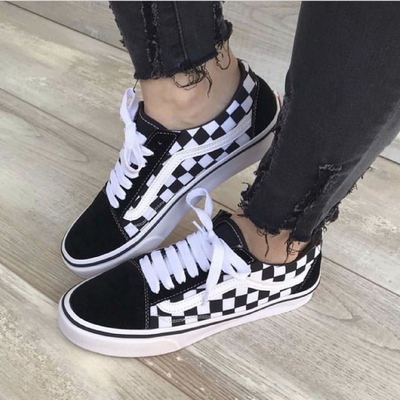 Vans xadrez preto outlet e branco