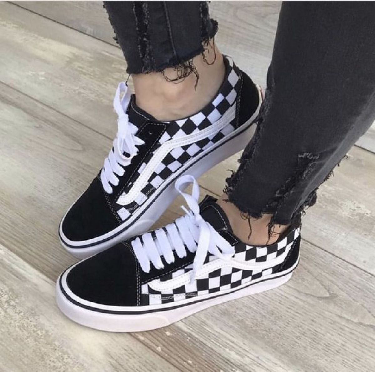 vans preto e branco xadrez