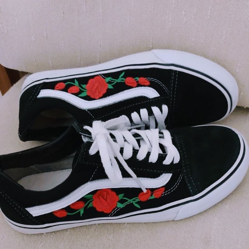 Tênis Vans Preto Bordado Rosas Tênis Feminino Vans Usado