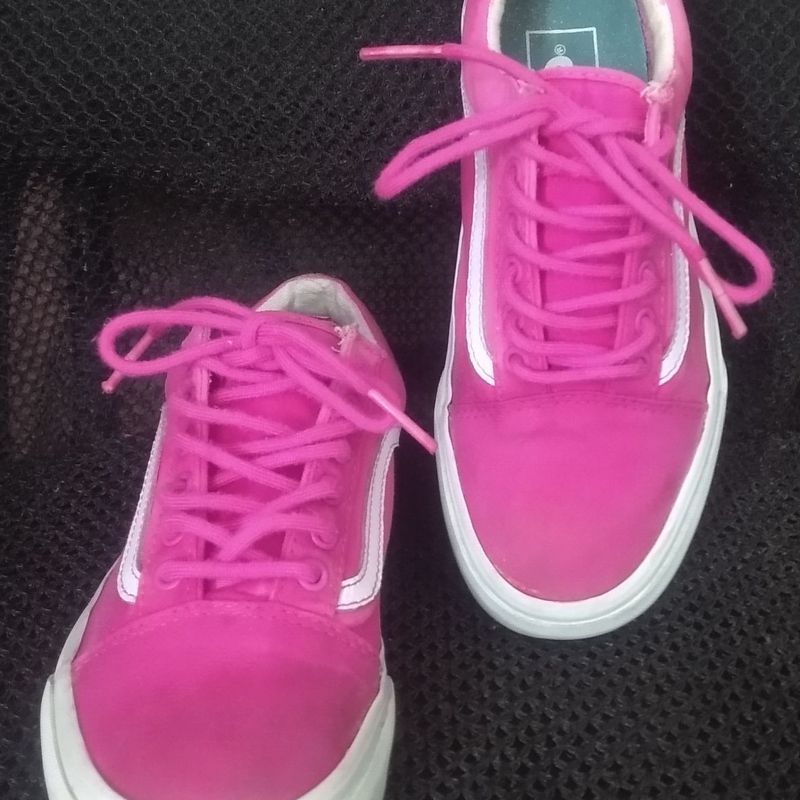 Tenis vans old skool rosa hot sale e branco