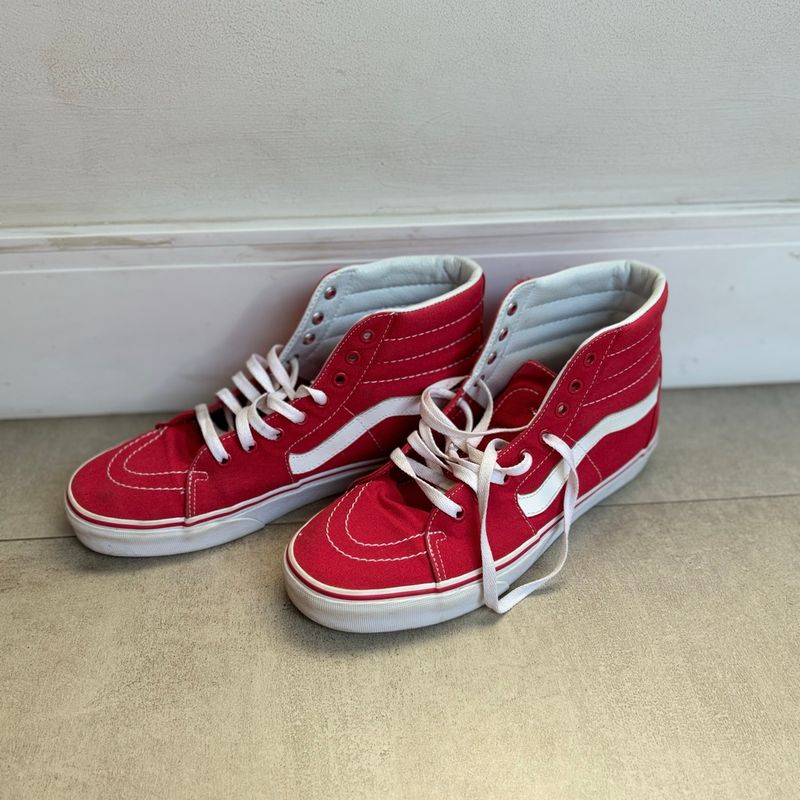 Vans Sk8 Hi Tenis Vans Vermelho Cano Alto Tênis Vans Sk8-Hi Cano