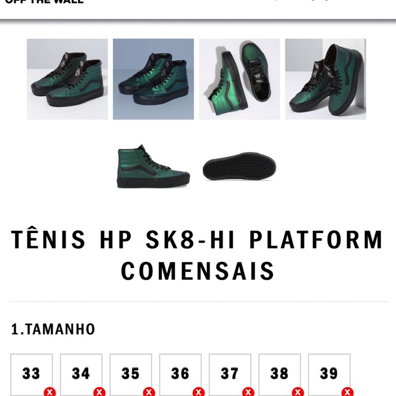 Tênis Vans Sk8-Hi Platform Harry Potter Rb Dark Arts Black Tênis