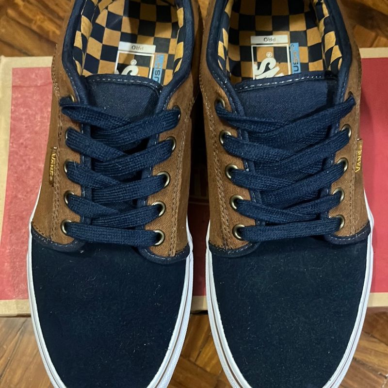 Vans azul hot sale e marrom