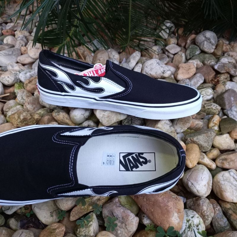 Sepatu Vans Slip On Cinza Tênis Vans Slip On Flame Preto Cinza