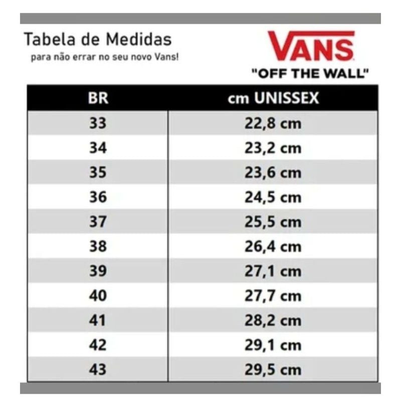 Tabela De Medidas Tenis Vans Tênis Vans Unissex Cor Rosa Tamanho