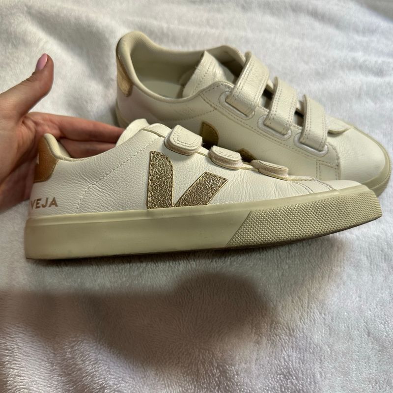 Recife Tenis Veja Velcro Tênis Veja Verde Branco Com Dourado De