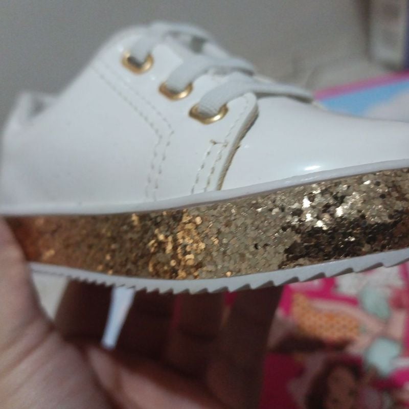 Glitter TÃªnis Molekinha Dourado Tênis Verniz Com Detalhes Lateral
