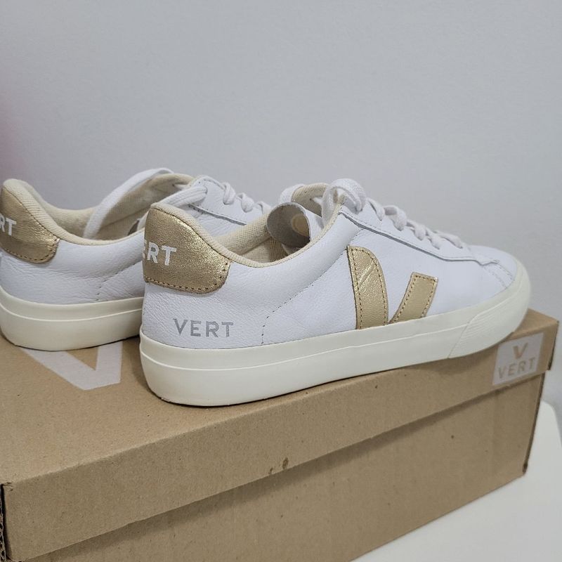 Tenis Vert Feminino Branco Com Dourado Tênis Branco Dourado - Main Image
