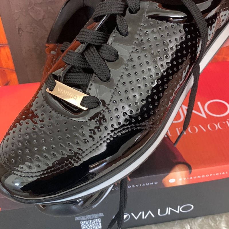 Tênis Via Uno Preto Verniz 36 Tênis Feminino Via Uno Nunca Usado 88263444  enjoei