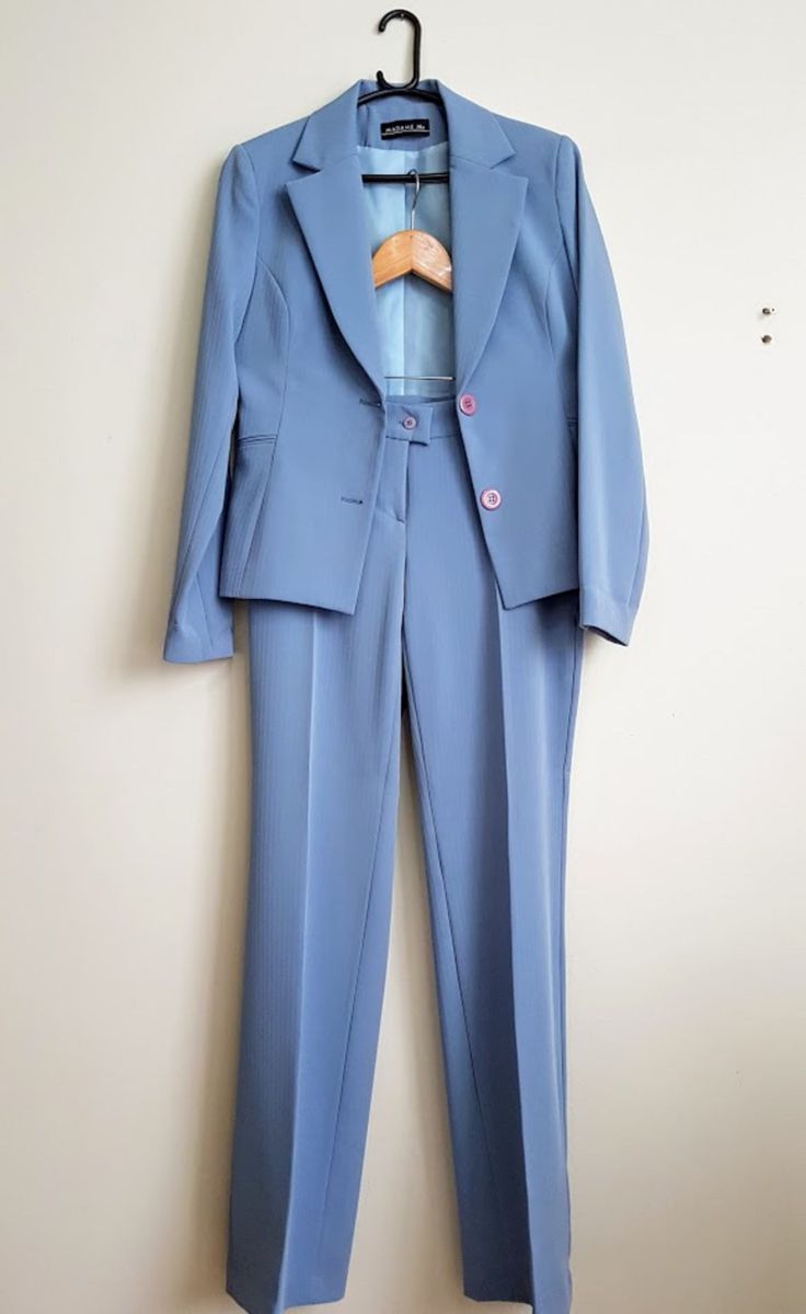 Terno Feminino Calca Blazer Azul Claro Terno Feminino Madames Ms Nunca Usado Enjoei