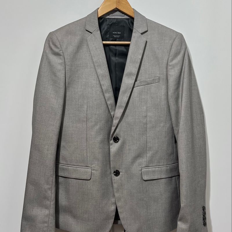 Blazer de Terno Masculino Zara Cinza