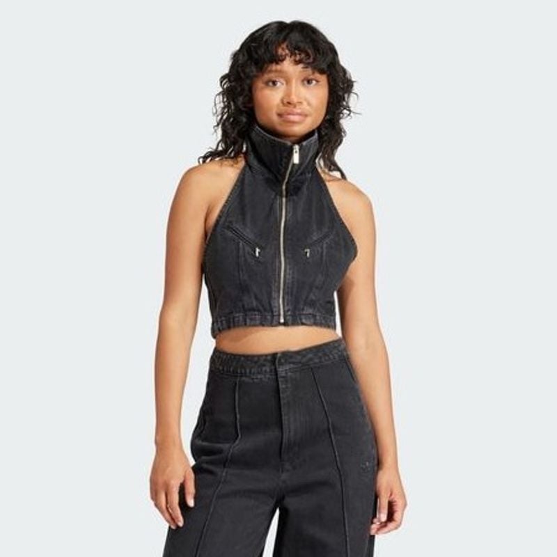 Top Cropped Adidas Originals Jeans Preto | Adidas Nunca Usado