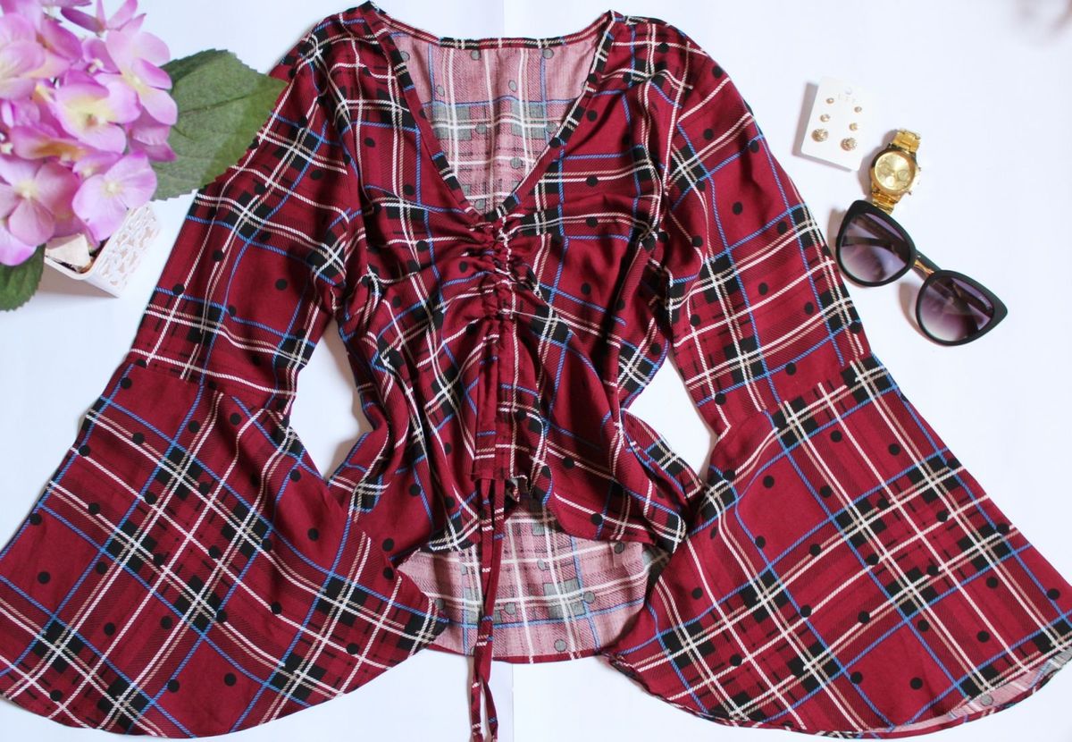 top cropped xadrez - blusas sem marca