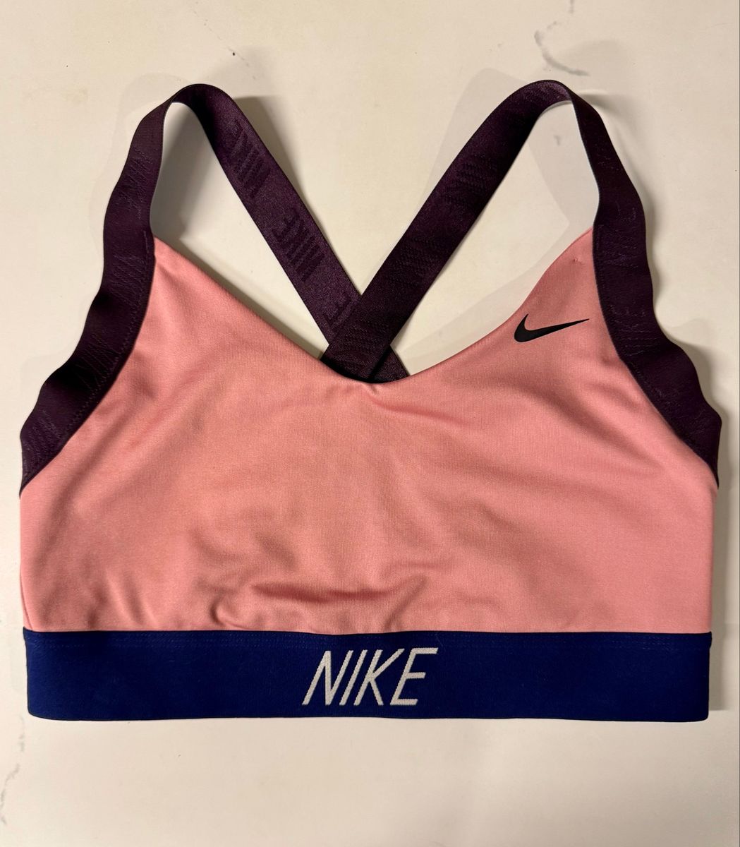 Top Nike Média Sustentação, Rosa com Elásticos Roxo e Azul | Blusa ...