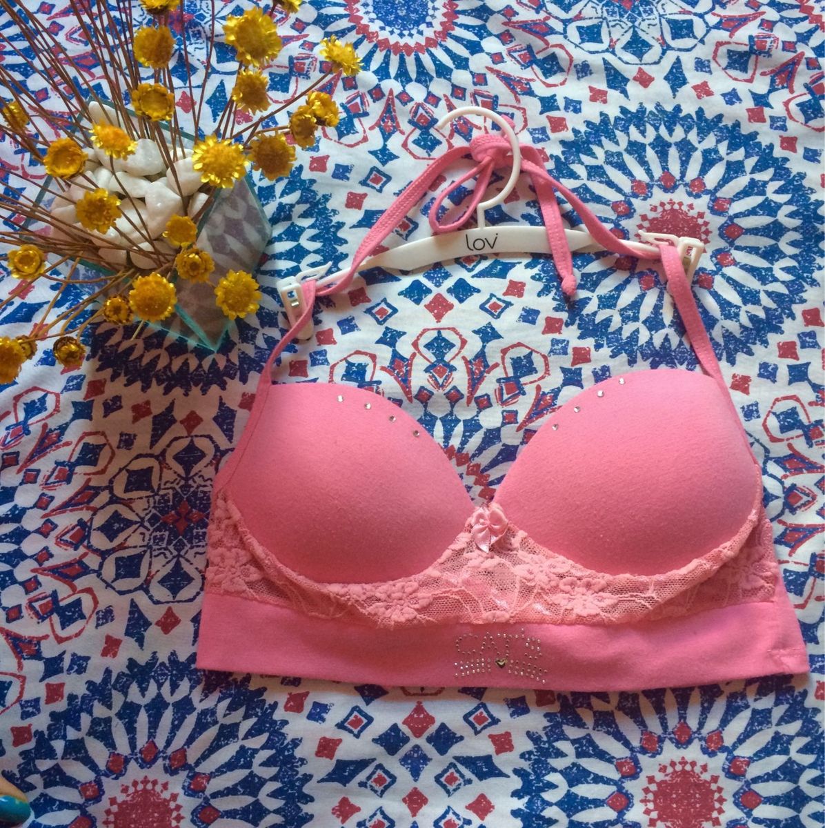 top rosa com renda - blusas sem marca