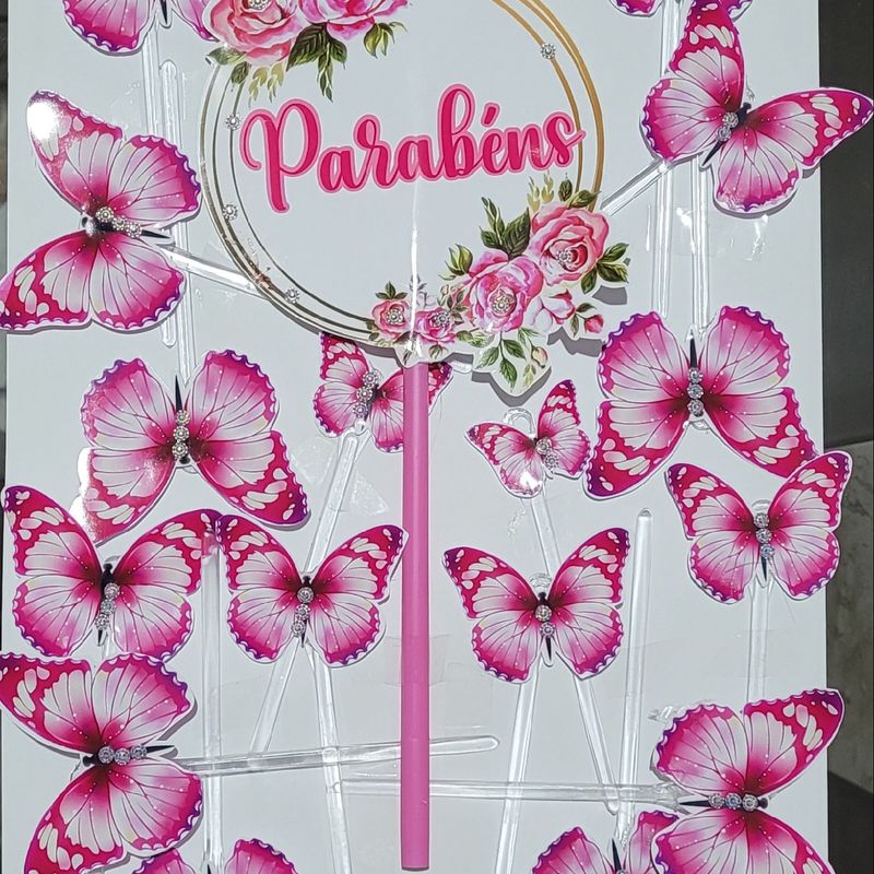 Topo de Bolo Borboleta Rosa, Item de Papelaria Nunca Usado 58331547