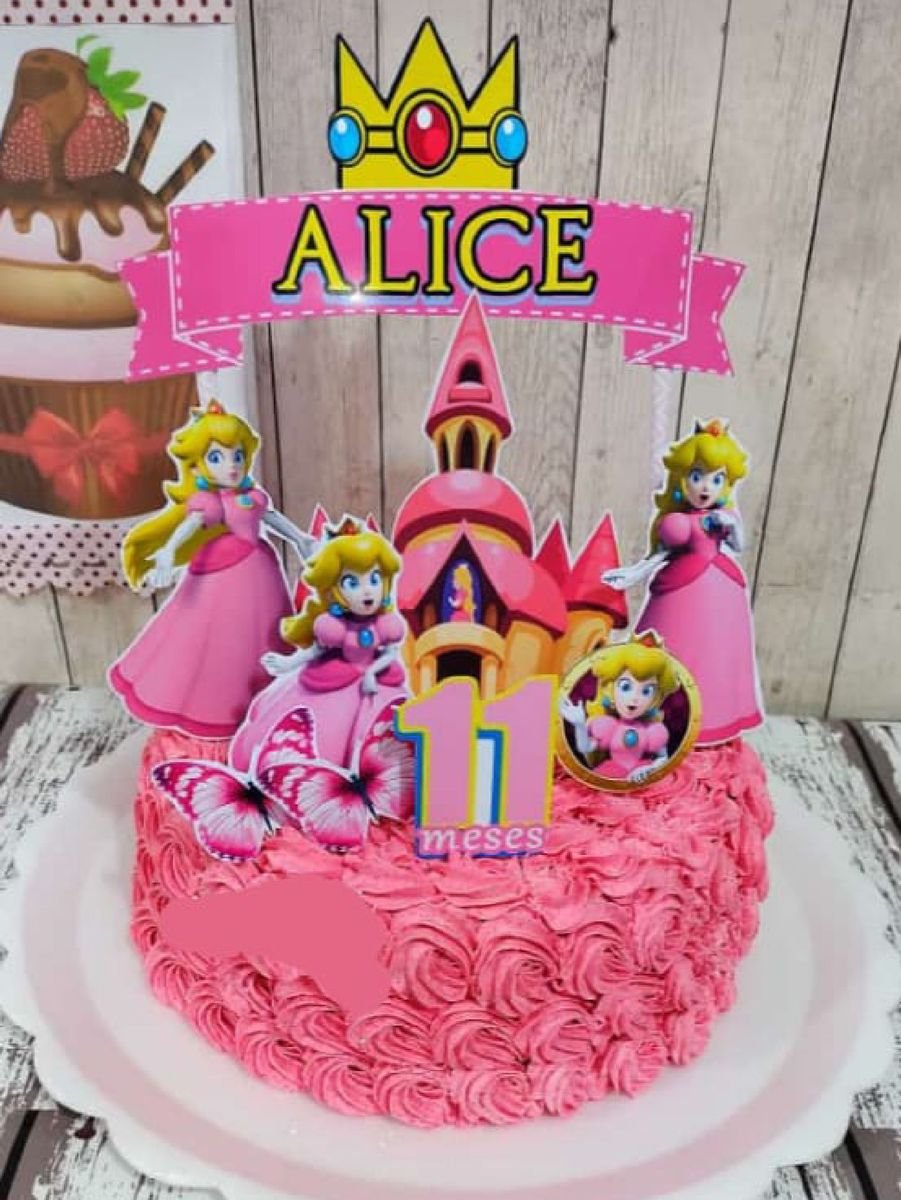 Topper de Bolo Princesa Peach - Decoração Princesa Peach