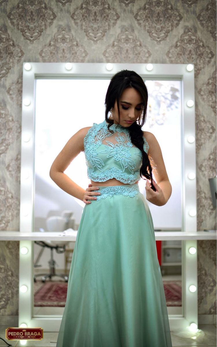 Conjunto Cropped Com Saia Midi Cropped Para Festa De Formatura Vestido De  Festa Dkreling Bordado Cropped, image size:750x1200