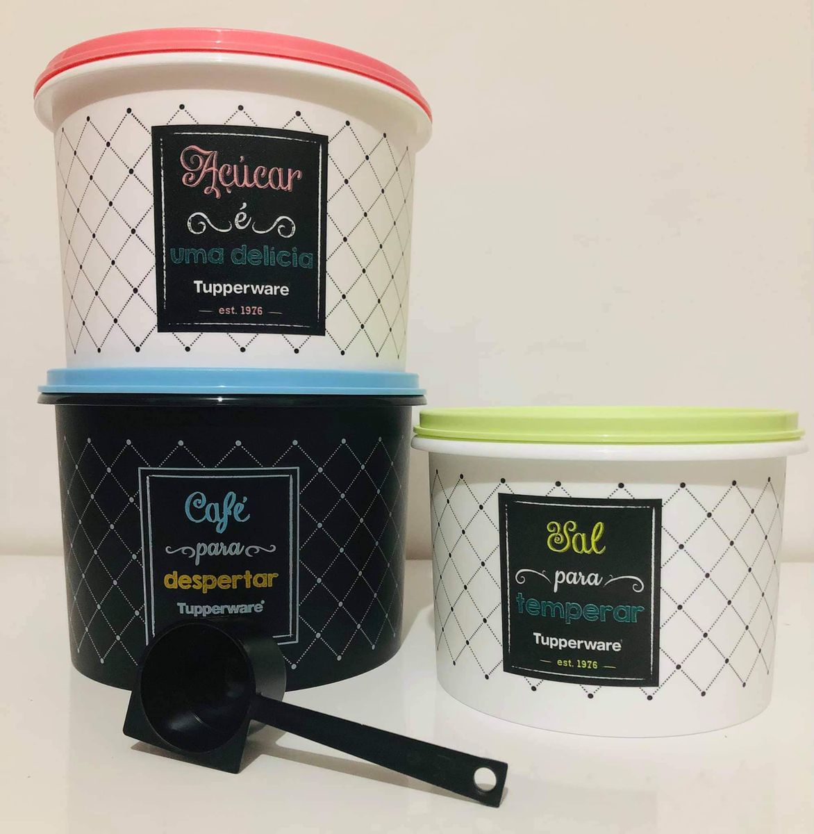 Tupperware Kit 3 Peças Linha Bistrô Café Açúcar e Sal