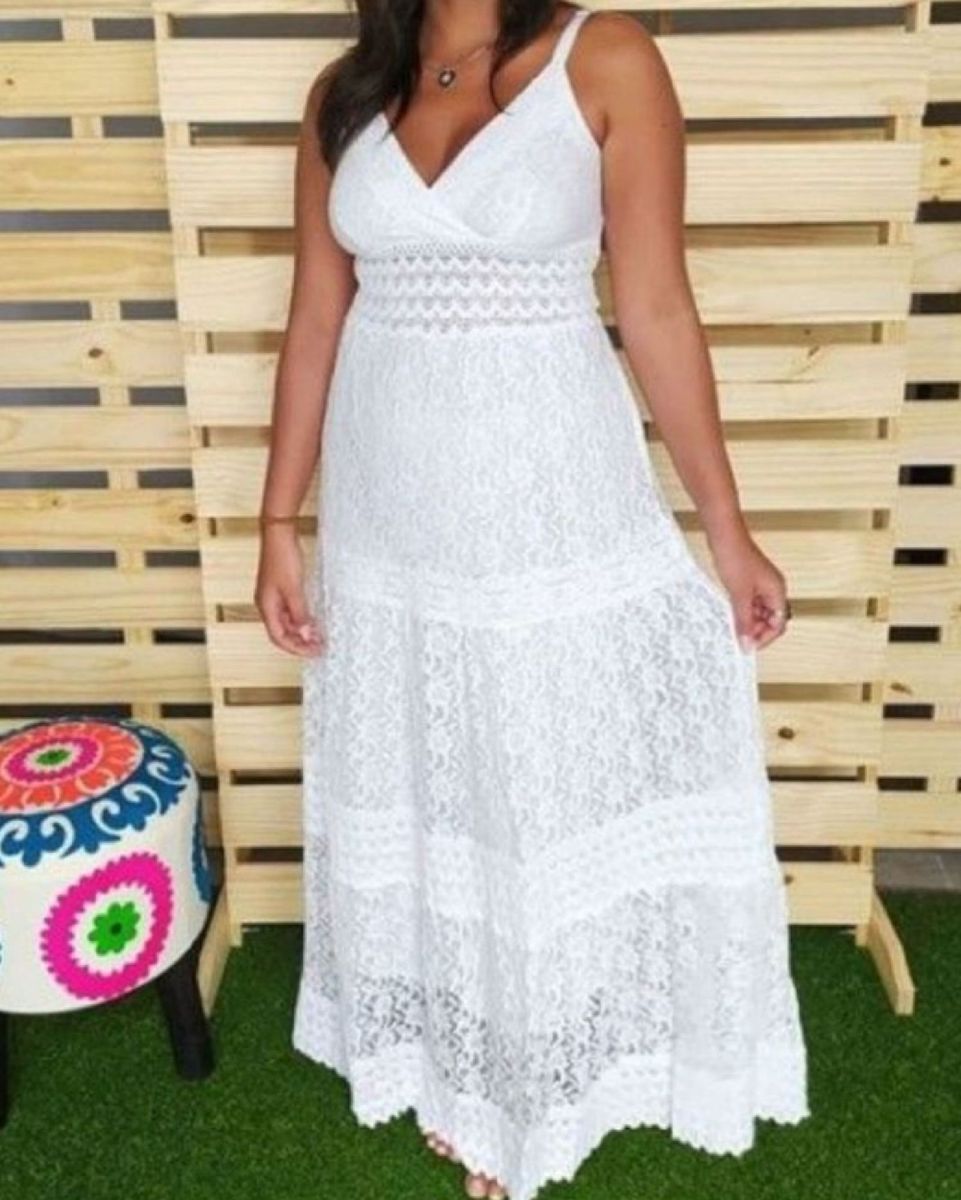 Vestido longo branco store de renda praia