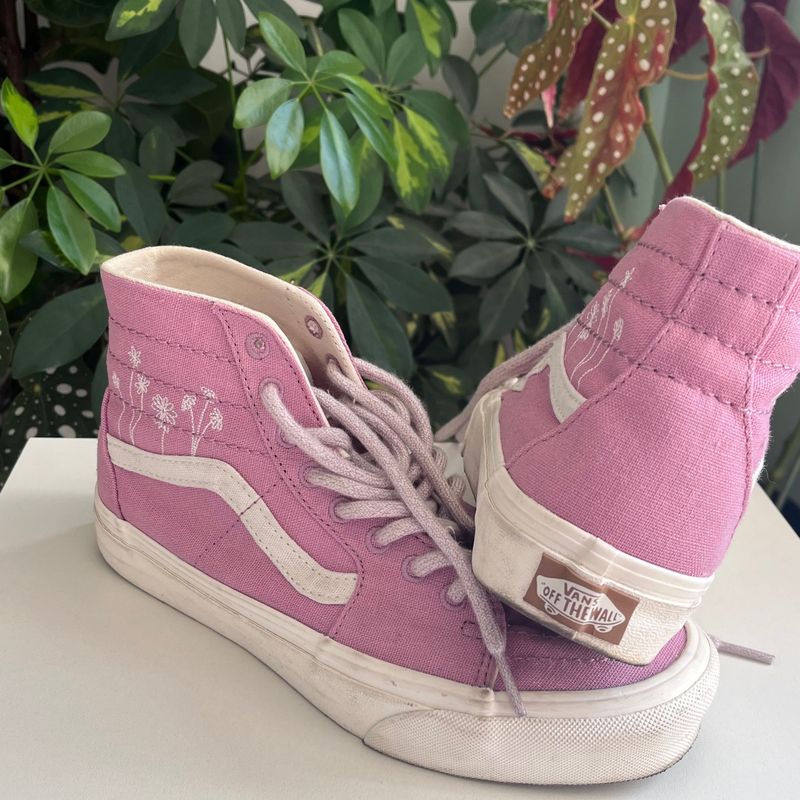 Cano Alto TÃªnis Vans Flor Vans Cano Alto Rosa Usado Pouquíssimas