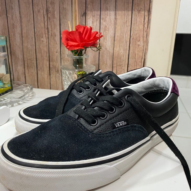 Vans de hot sale couro preto