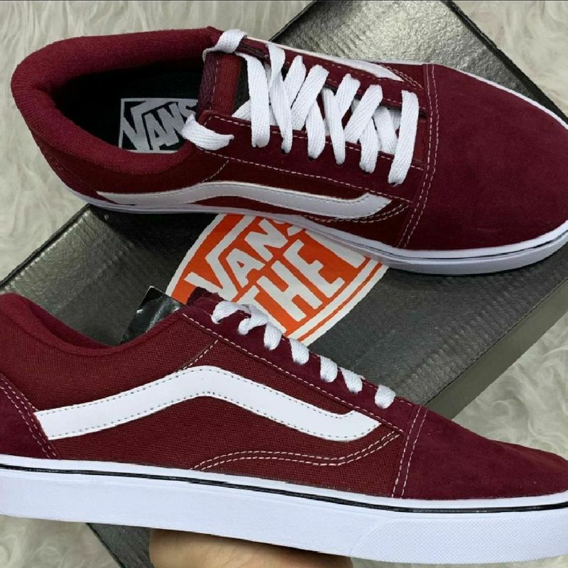 Tenis Vans Old Skool Tradicional Bordô Retro Feminino Masculino Promoção