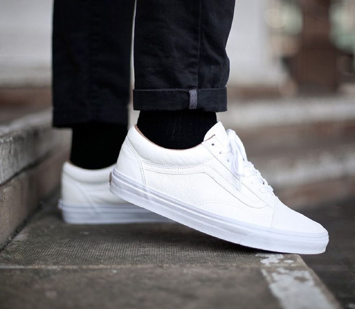 Vans Old Skool Branco em Couro  Tênis Feminino Vans Nunca Usado