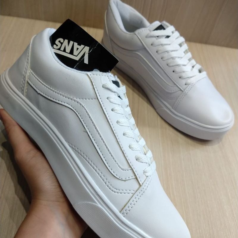 Vans Old Skool Couro Todo Branco | Tênis Feminino Vans Nunca Usado 39435146  | enjoei