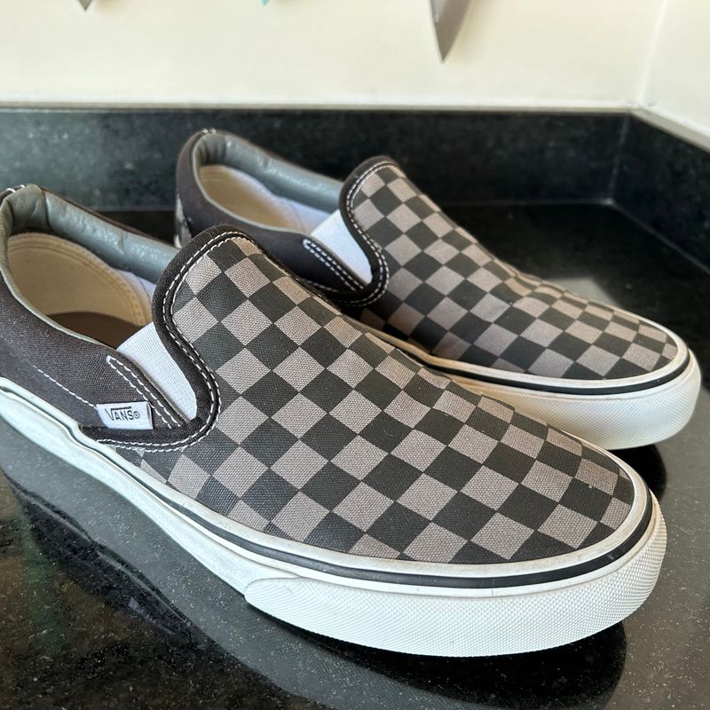 Vans Slip On Black Pewter Checkerboard N°39 Tênis Masculino Vans Usado  93118137 enjoei
