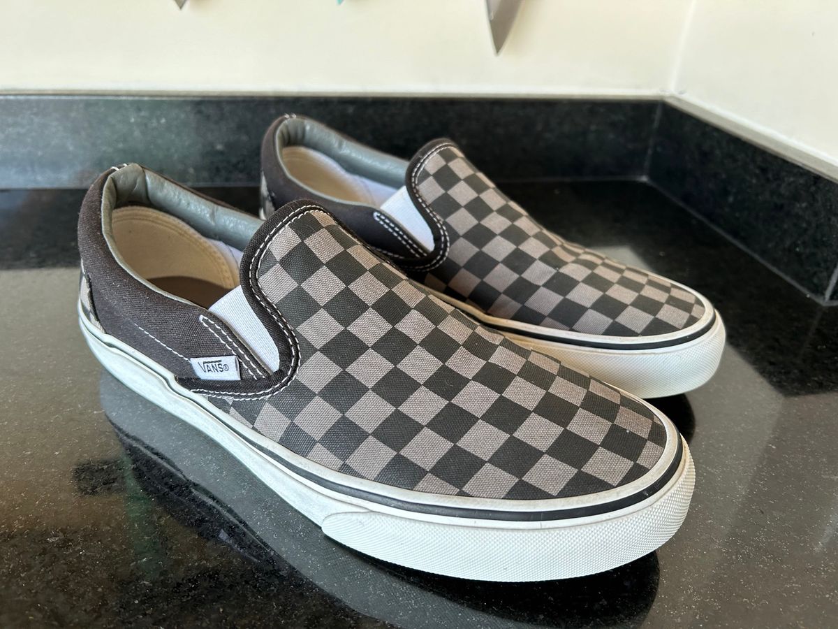 Vans Slip On Black Pewter Checkerboard N 39 T nis Masculino Vans