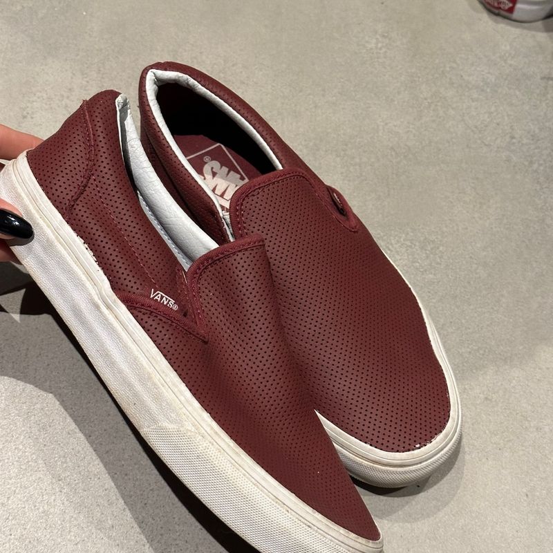 Vans Slip On Vinho de Couro Tênis Feminino Vans Nunca Usado 107892957  enjoei