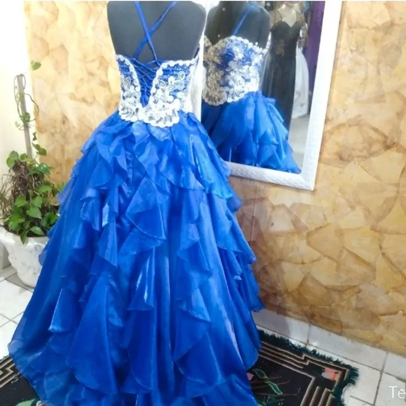 Vestido em 1, Azul Royal e Prata, Plus Size, Festa de 15 Anos, Formatura,  Princesa, Exclusivo Luxo Vestido Feminino Telma Moda Festa Usado