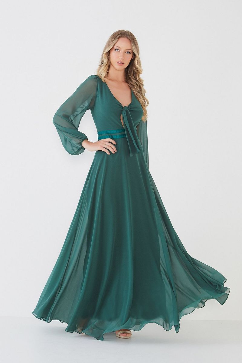 vestido de festa longo com manga transparente