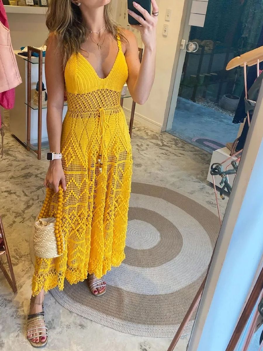 Vestido de best sale crochê amarelo