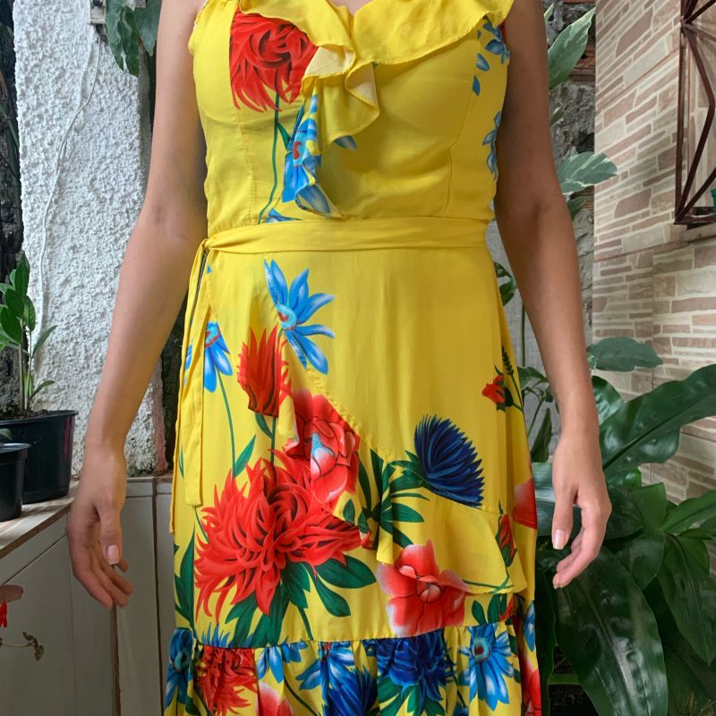 Vestido store florido amarelo