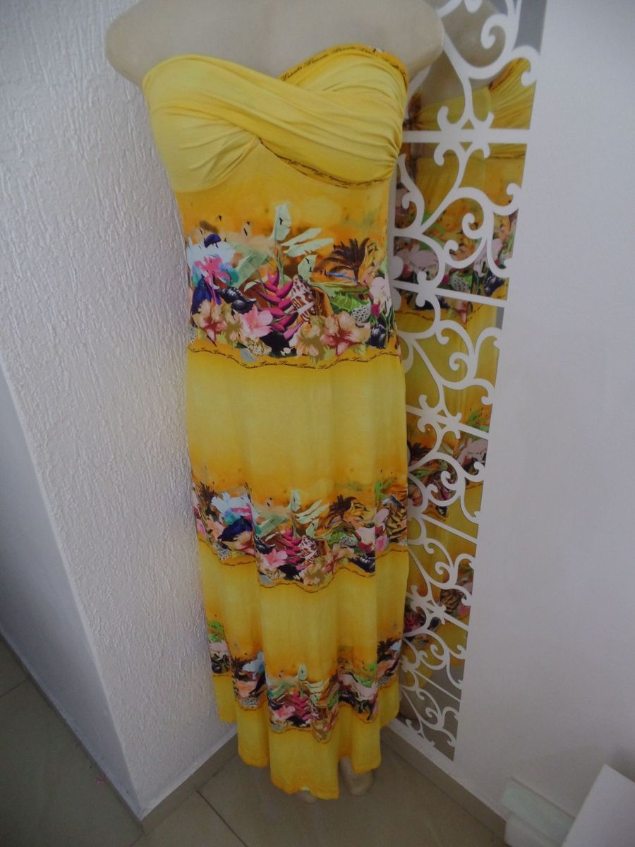 vestido longo amarelo florido