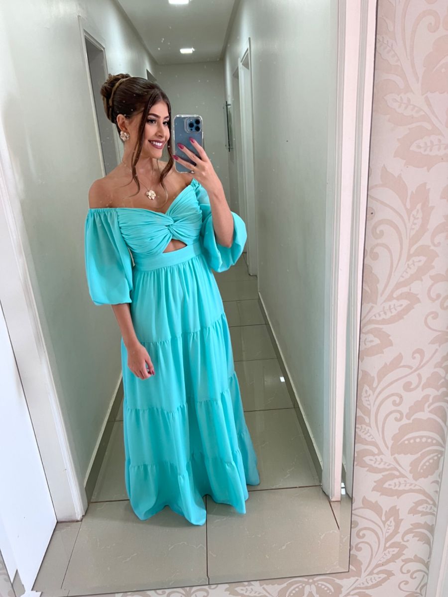 Vestido store azul água