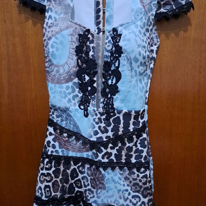 Vestido Azul Animal Print Tule Vestido Feminino Avizo Usado