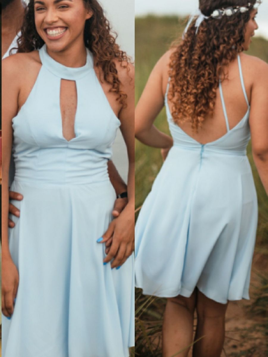 vestido azul celeste curto