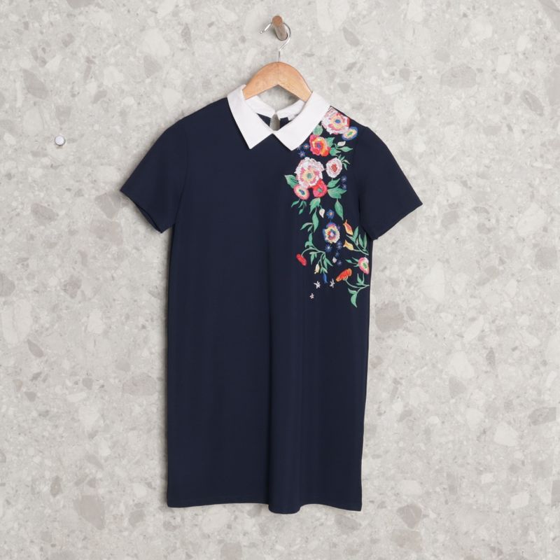 Vestido Azul Marinho Floral Zara | Vestido Feminino Zara Usado 96867282 |  enjoei
